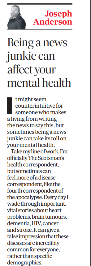 janderson_news's tweet photo. ICYMI: For World Mental Health Day, I wrote about how being glued to the news and addicted to social media can ruin your mental health, and the peculiar anxiety that covering the health beat can cause. 
Strange for a journalist to say, I know... https://t.co/c2CBVAzN3a
