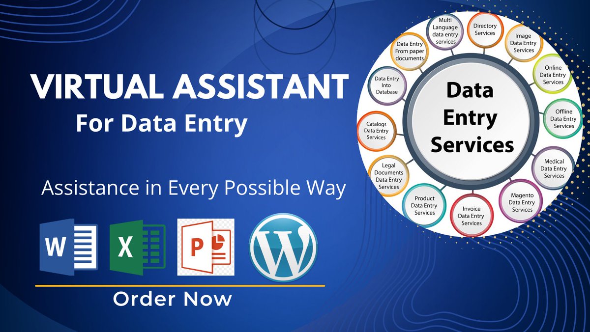 I will be your Virtual Assistant for Data Entry

I Can Do data Entry Work for you.
My Services Of Data entry:

Make Power-Point Sheets and Presentations
Transfer Word to PDF
Create a file from PDF to words
From JPG to Word document etc

fiverr.com/tehmina_bashir…
<a href="/getsquarex/">SquareX</a> #BBN