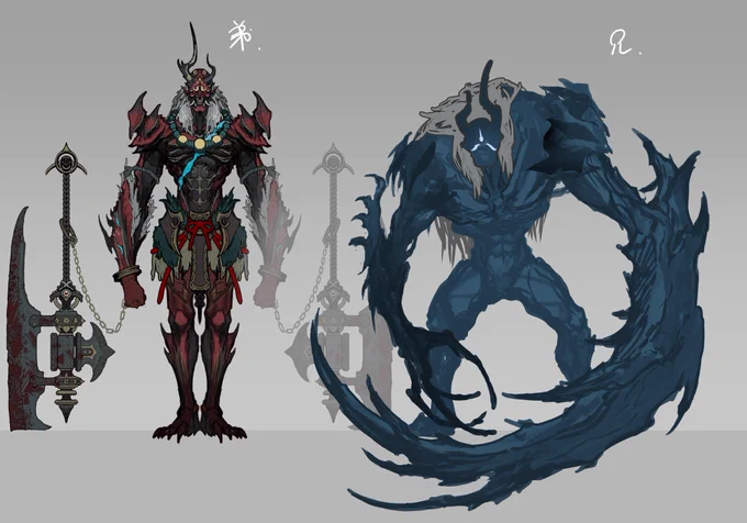 #やじるのえ #monsterdesign#creaturedesign 脳筋お兄ちゃんのデザイン方向性がみえてきた～ 