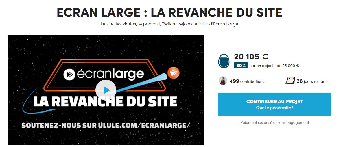 Zut, à 1 près, j'étais la 500ème contributrice !
Tu le seras peut-être ?

Il faut soutenir ce superbe site et crew de journalistes qu'est <a href="/EcranLarge/">Ecran Large</a> (ils font peur mais ils sont sympatoches en vrai)🔥

fr.ulule.com/ecranlarge/
