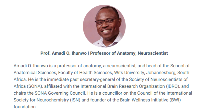 BrainWellnessI1's tweet photo. Join @TEDTalks: Prof @AmadiIhunwo  founder of @BrainWellnessI1 delivers a talk - Brain Health Matters: Exploring equity and innovation in brain health along with other speakers
Link: https://t.co/bwGE2VlLFj
@SONAorg  @IBROorg  @ISN_society  @UNESCO @BioRTCNig #Neuroscience https://t.co/LEpUcycDTH