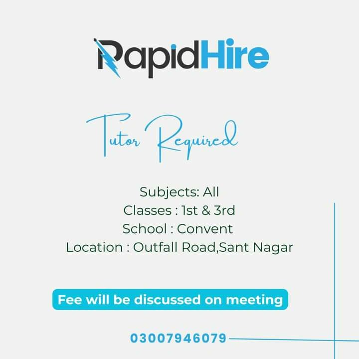 📚 Opportunity Alert! 🌟 
Rapid Hire is searching for a tutor to help two bright young minds in 1st and 3rd grade at Convent School. 📝
Interested? Drop us  your resume to our what's app 03007946079.  #RapidHire #RapidHireComapny #ParagonCity #TutoringOpportunity #JoinRapidHire