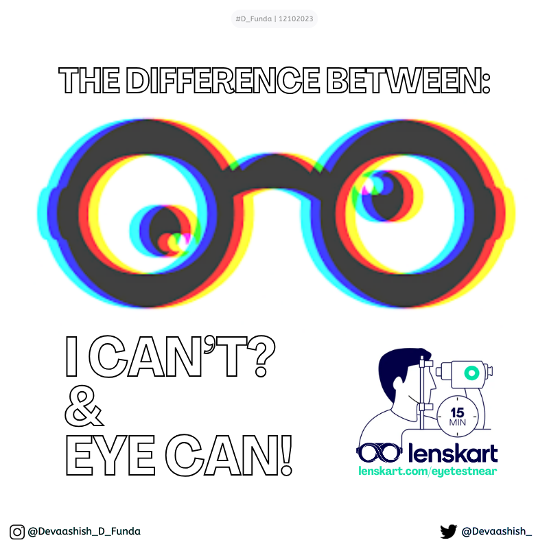 Devaashish_'s tweet photo. 🧵2
#D_Funda
👀
Given @peyushbansal's entrepreneurial vision,
Couldn't help but write one for @Lenskart_com!
Book a 12-step & 15-min. eye test, today.
👓
#punD #adsD #worDplay #designD #topical #specAd #advertising #writing #ophthalmologist #optometrist #opticians #Lenskart https://t.co/ZjoNMFLRE8