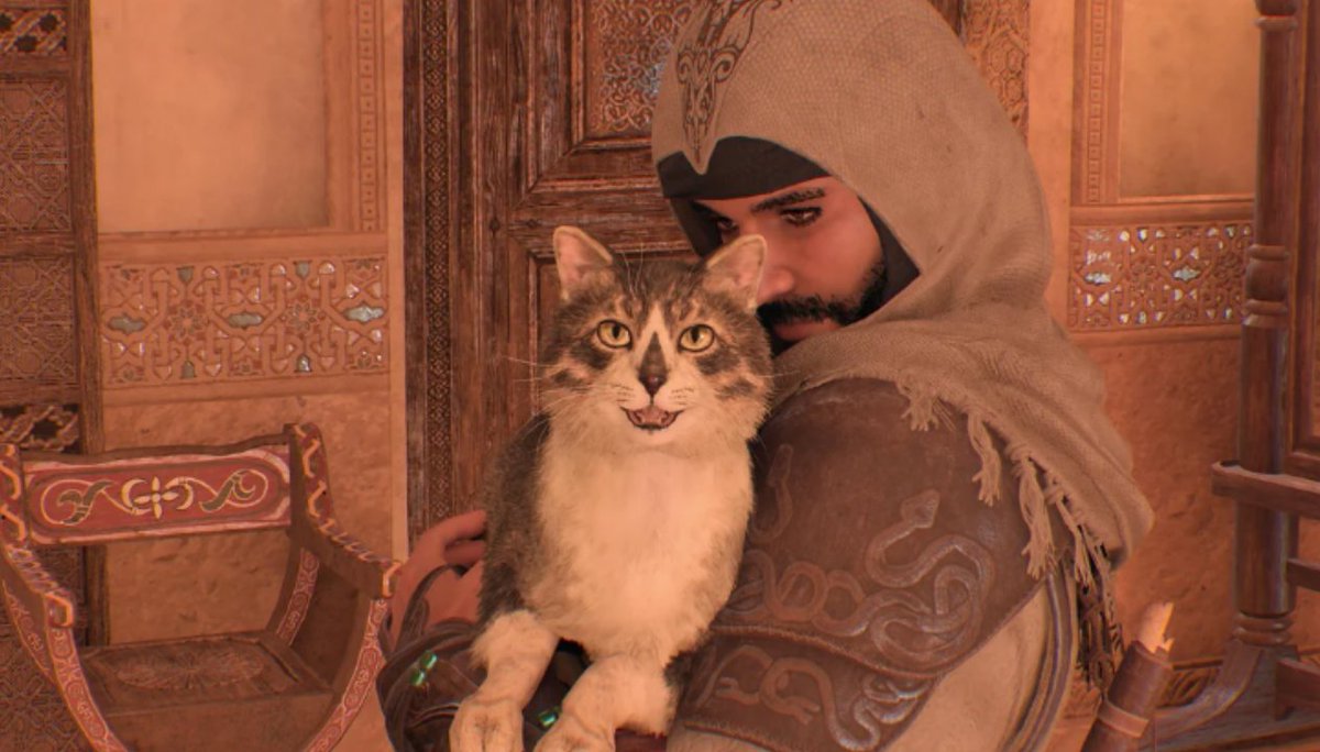 JVCom's tweet photo. Un chat avec l'emblème des assassins sur le museau peut être caressé dans Assassin's Creed Mirage.

Ça semble être une référence au chat décédé d'un fan, même si rien n'a été confirmé.

Repose en paix adorable petite boule de poils. ❤ https://t.co/zzY2TOh9Vx
