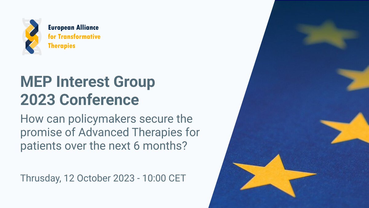livecasts's tweet photo. How can policymakers secure the promise of Advanced Therapies for patients over the next six months?

🇪🇺 Webinar: MEP Interest Group 2023 Conference
⏰Start: October 12th, 10:00 CET
🎬Watch here: https://t.co/Jk7r7uUd9K
💼Organiser: European Alliance for Transformative Therapies https://t.co/HomCiVpvBU