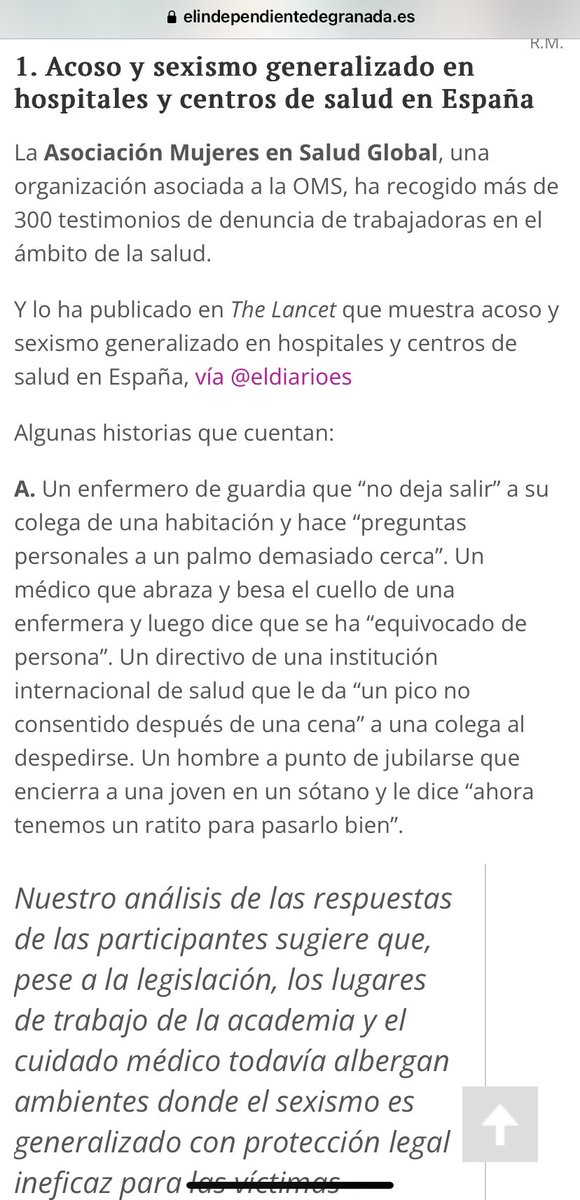 20 temas en mi #CrónicasSanitarias de la semana en <a href="/IndeGranada/">El Independiente de Granada</a> 

Empezamos con Acoso y sexismo generalizado en hospitales y centros de salud en España con <a href="/legidoquigley/">Prof Helena Legido-Quigley</a> <a href="/MontserratGea/">Montserrat Gea</a> <a href="/ElenaGR_/">Elena González Rojo</a> <a href="/paniblanca/">Blanca Paniello Castillo</a> <a href="/womeninGH/">Women In Global Health</a> @wghspain <a href="/neus_rosell/">Neus Rosell</a> <a href="/anaisbernal/">Ana Bernal-Triviño</a> 

elindependientedegranada.es/ciudadania/cro…