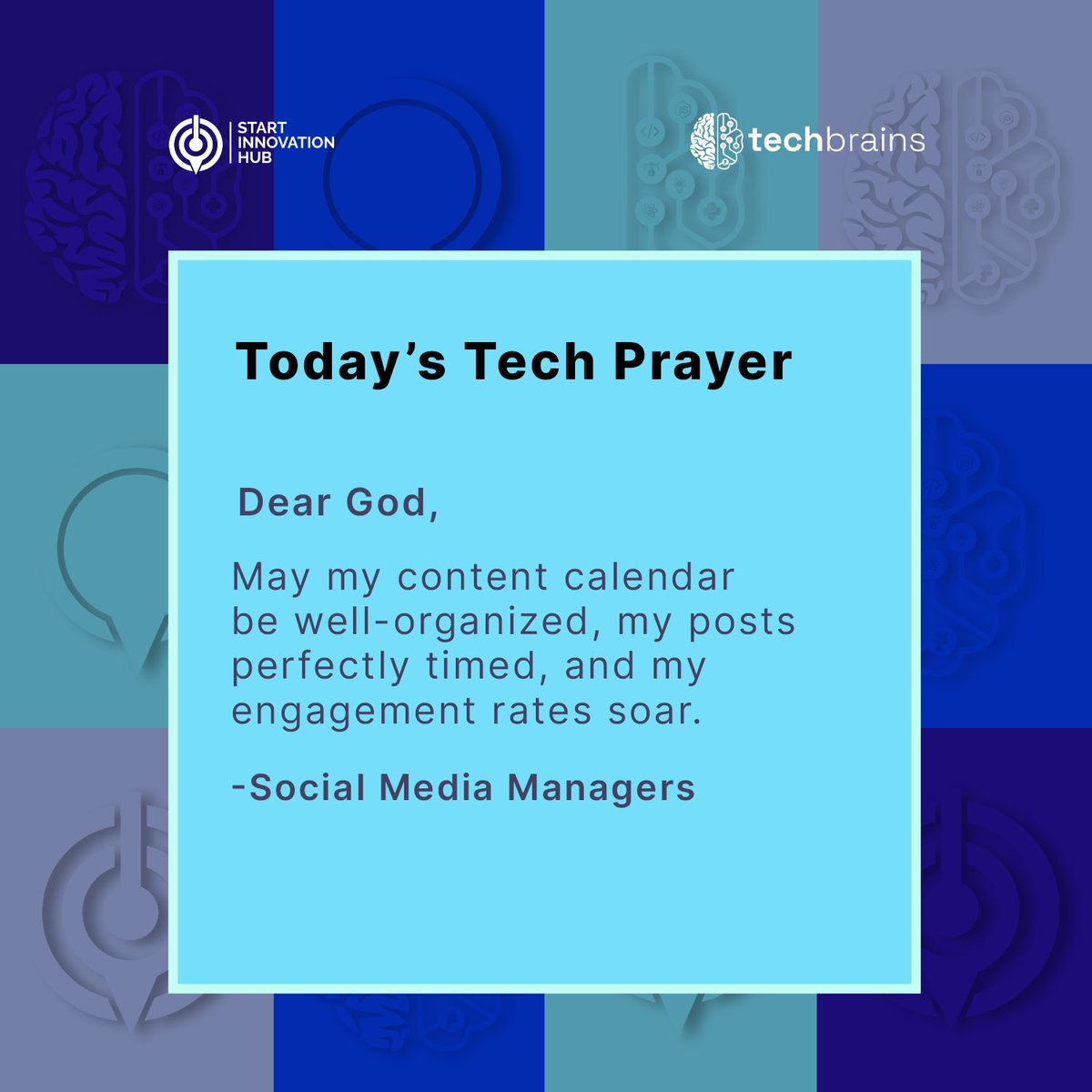 starthubtech's tweet photo. Hello, Social Media Managers. Hope this prayer resonates with you. Have an Amazing Day!
#todaystechprayer #socialmediamanagers #techies #uyotechies #techprayers #startinnovationhub #starthubtech #techprayers https://t.co/y6Wpb9d90R