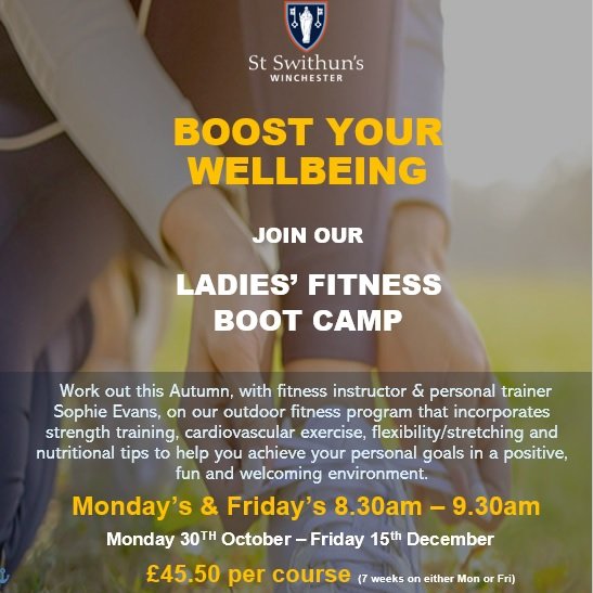 Boot Camp spaces still available for October classes. <a href="/StSwithunsPrep/">St Swithun's Prep School</a> <a href="/StSwithunsGirls/">St Swithun's School</a>  #bootcamp #outdoorfitness #ladiesfitness 💪🏃‍♀️stswithuns.com/activities
