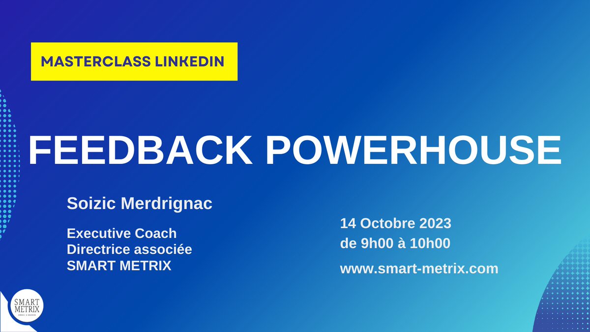 🚀 Managers visionnaires, c'est pour vous !

Masterclass "Feedback Powerhouse" en approche. Découvrez l'art du feedback et propulsez votre équipe vers le succès. 

📅 14/10 🕒 9h-10h(GMT)

linkedin.com/events/feedbac…

 #FeedbackRevolution #LeadershipGoals