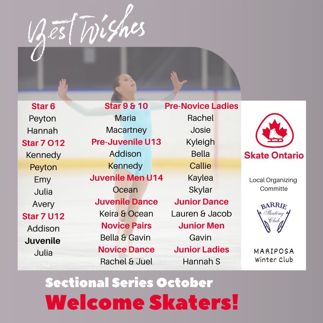 Welcome Skater's to Skate Ontario Sectional Series October!  Thank you to the Local Organizing Committee @barrieskatingclub and the Mariposa Winter Club and all the Volunteers for your hard work and dedication running this event.  @skateontario
