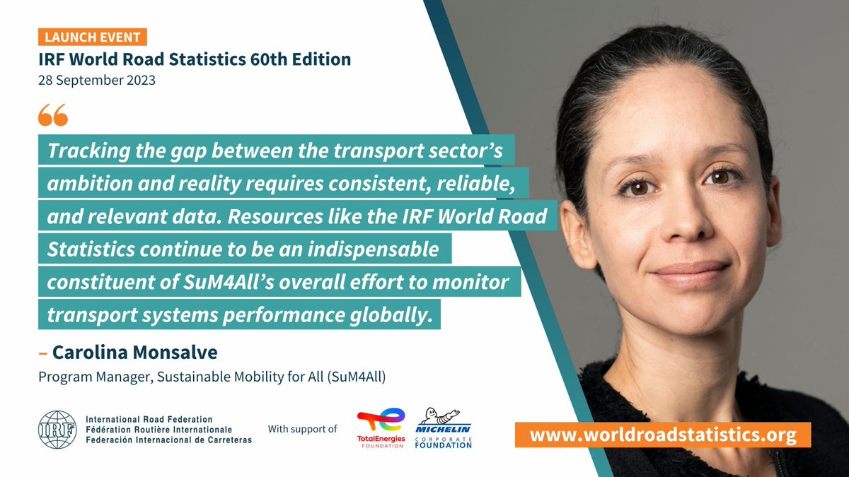 IRFofficial_org's tweet photo. How do the #IRFWorldRoadStatistics contribute to the work of key organisations? At the Launch Event of the 60th Edition of the #WRSData we listened to Carolina Monsalve from #SuM4All.
Start navigating the #WRSData you too! 👉 https://t.co/kPmYOtgjtR https://t.co/AAodRUcUQW