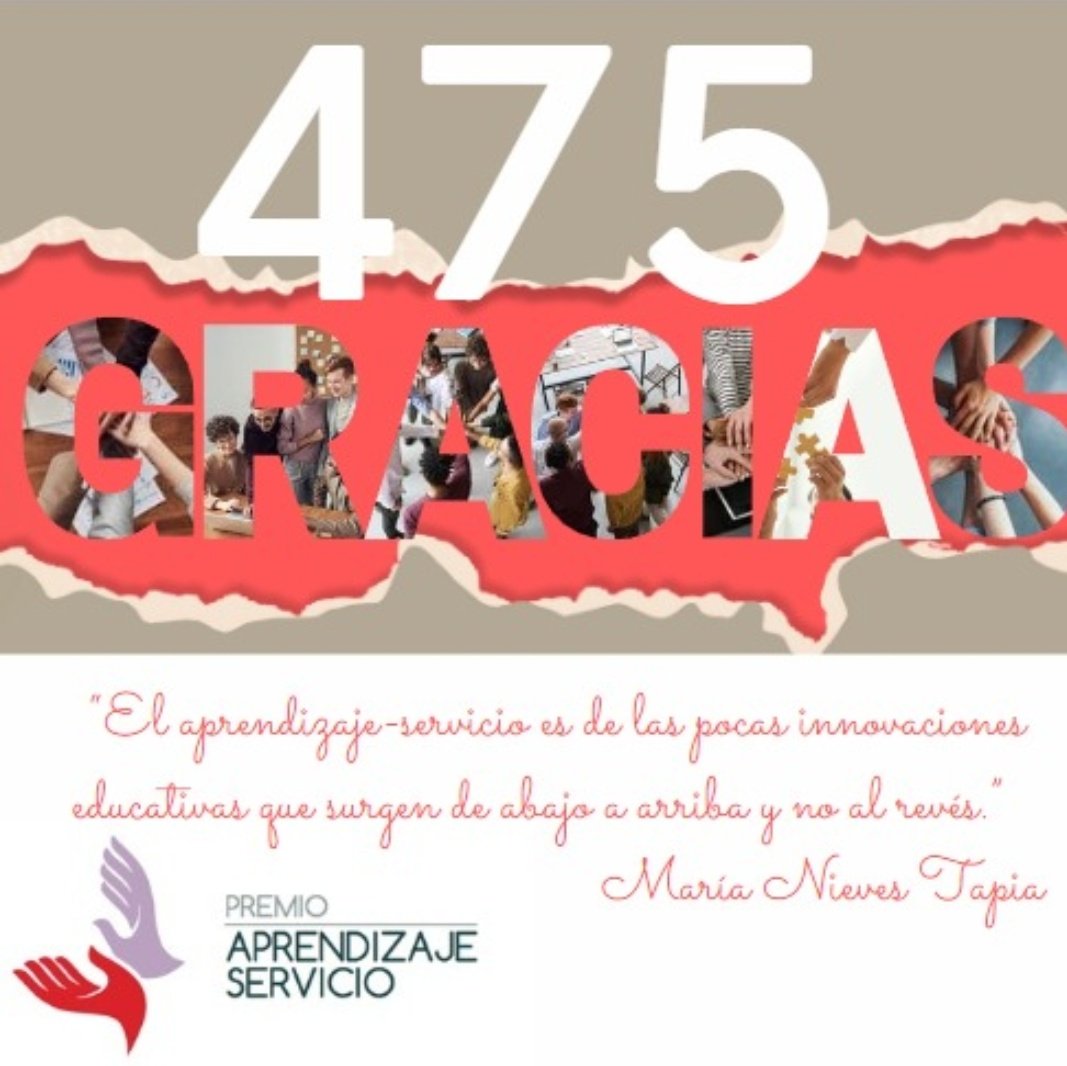 Este año la convocatoria de los Premios #AprendizajeServicio ha batido el récord de proyectos presentados: 475,  más de 900 centros educativos y entidades sociales. GRACIAS por sumarse al efecto contagio #premiosaps2023. <a href="/educaciongob/">Ministerio de Educación, FP y Deportes</a> <a href="/Educo_ONG/">Educo</a> <a href="/GRUPOEDEBE/">edebé</a>