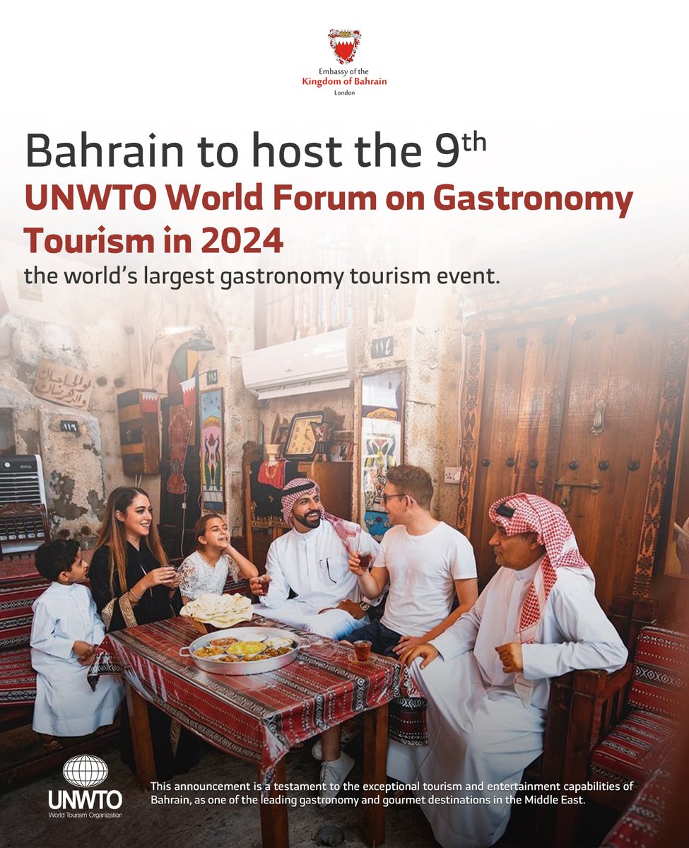 BahrainEmbIE's tweet image. 🌍🍴 Bahrain is set to host the 9th @unwto World Forum on Gastronomy Tourism in 2024, the biggest culinary event.🇧🇭

A celebration of 🇧🇭's culinary excellence and a testament to its status as a top gourmet destination in the #MiddleEast.

#bahrain