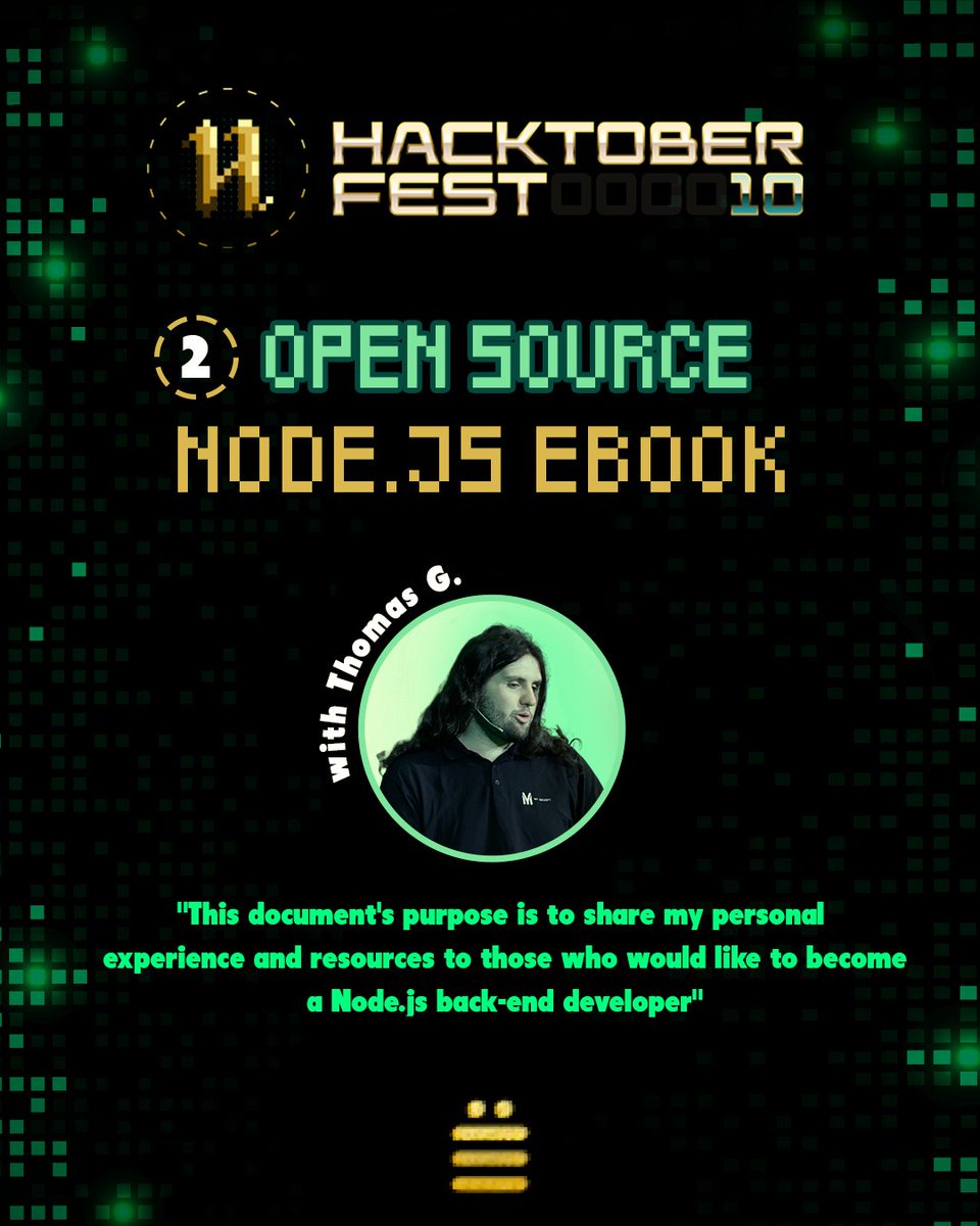 #opensource about Node.js!🚀 We go on with some of our member’s projects presentation for the 10th anniversary of <a href="/hacktoberfest/">Hacktoberfest</a>

Want to be a better #nodejs developer? Node.js Ebook by Thomas G. is for you!  

Check his GitHub👉 github.com/fraxken/ebook_… ⭐

#abbeal #developers
