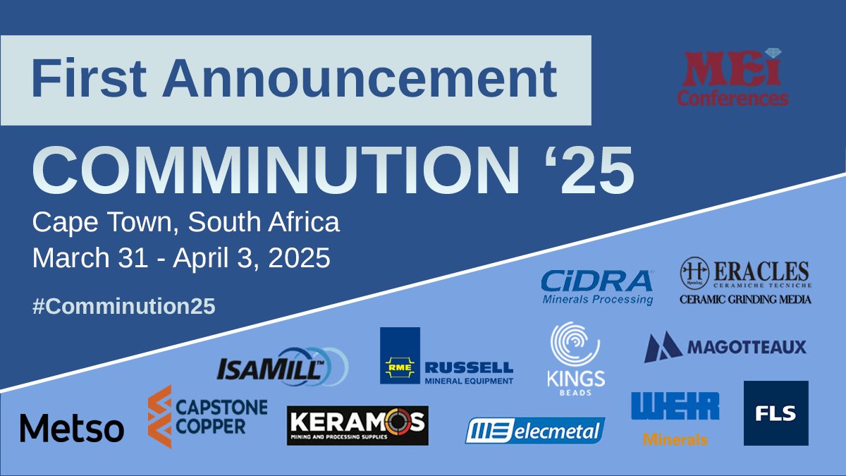 We're pleased to announce that the #Comminution25 website is now live  👉 mei.eventsair.com/comminution-25/

#comminution #mining #mineralprocessing #mineralsengineering #grinding #crushing #millrelining #sagmill #hpgr #miningtechnology #stirredmill #ballmill #grindingmill #jawcrusher