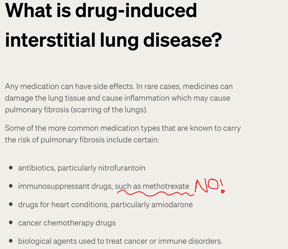 @lungradiologist @jeffsparks @DrJoPorter @Janetbirdope @KaminskiMed @KerriBerriKerri @IPFdoc @leticiakawano @scott_matson @lungsatwork @RheumILD @PhilippeDieude Hi @asthmalunguk could we please remove MTX from drug-induced #ILD causes....it really doesn't cause ILD.

Could we change the website please?

asthmaandlung.org.uk/conditions/pul…