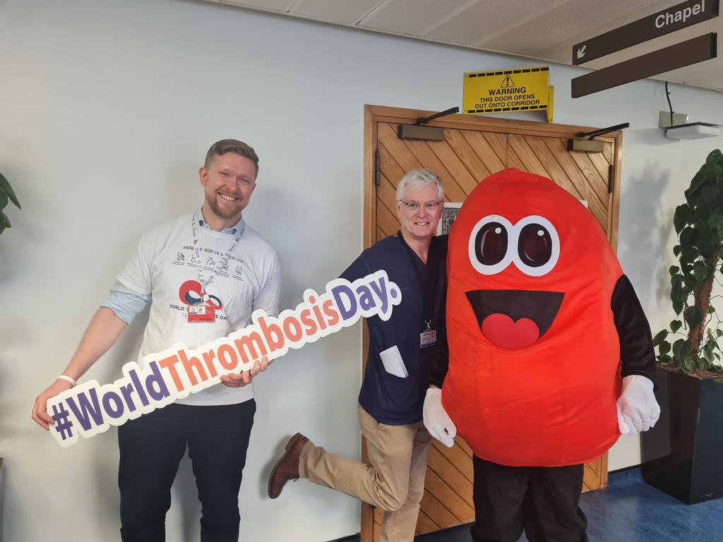 @kewins with Professor Brendan McAdam & our friendly blood clot celebrating #WTD23 #BeaumontVTE @BeaumontMag4E.@Beaumont_Dublin.@kewins. @ThrombosisIrL Are blood clots every friendly?