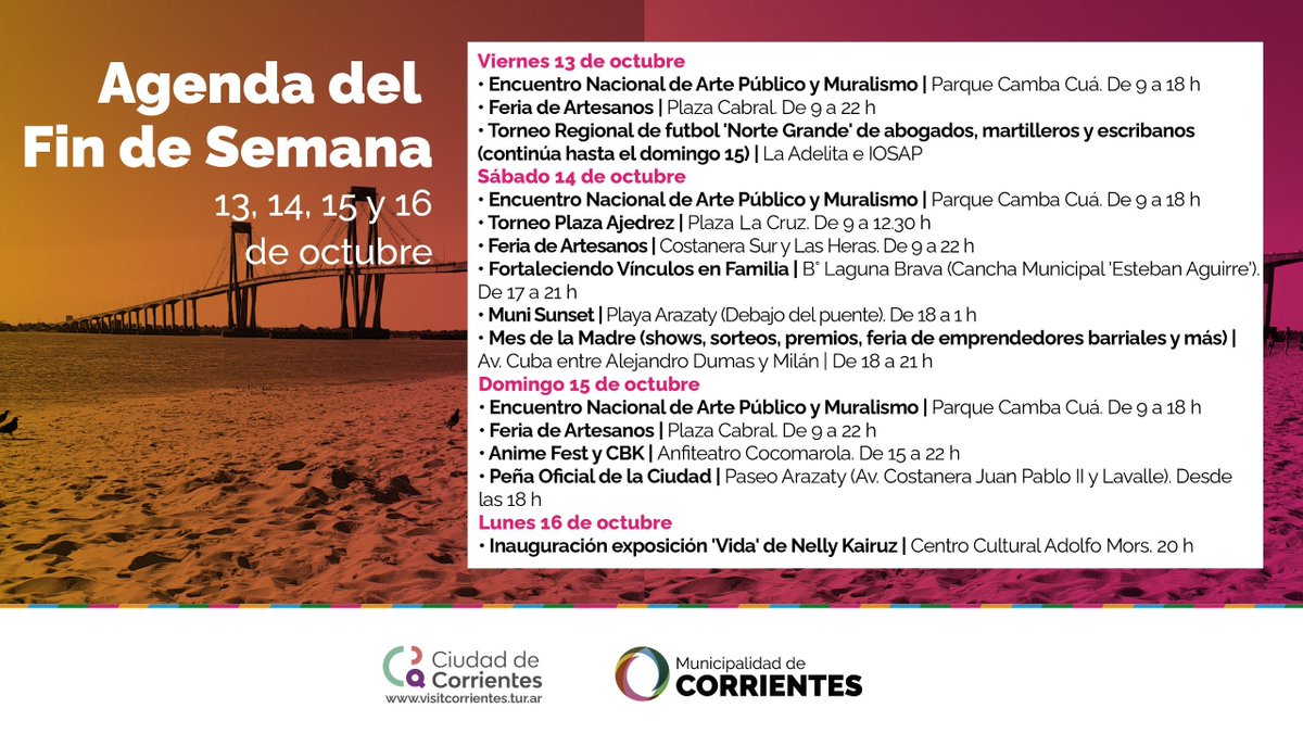 Llega un fin de semana largo para que las familias disfruten de una agenda repleta de actividades recreativas, deportivas y culturales en distintos puntos de la ciudad 🙌🏼 ¡Los esperamos! 🤩