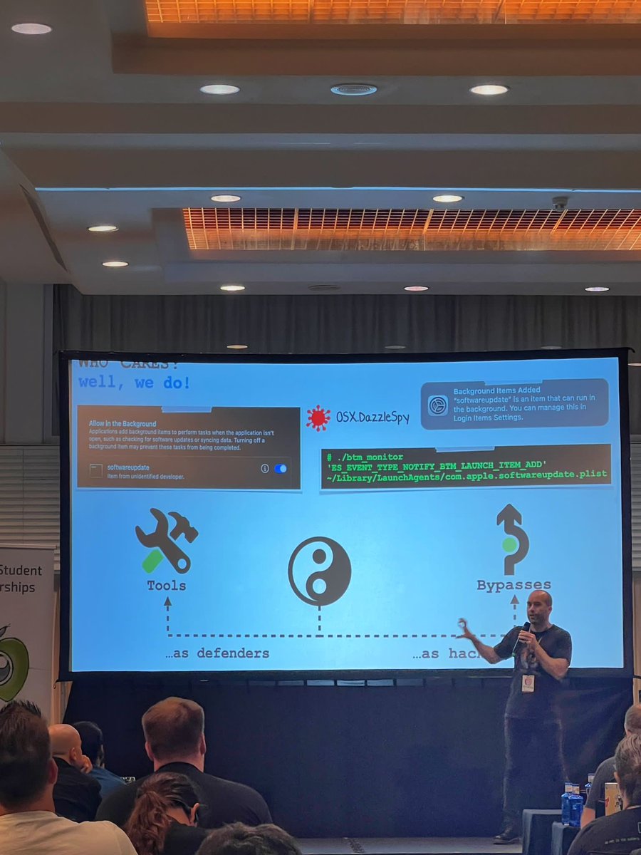 Mu55sy's tweet image. Did Apple Solve Persistence? @patrickwardle and Christopher Lopez  are now live at #OBTS unraveling the mysteries of background task management. 🍏🔍Only at #OBTS, the latest insights that will let you know if Apple has indeed cracked the code on persistence! 💡#MacSecurity 🕵️‍♂️