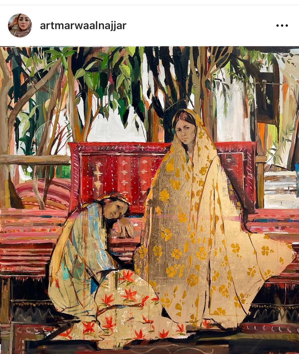 SWAR2019's tweet photo. Marwa Alnajjar. (2022). Afternoon. Oil and golf leaf on canvas. 

#swar 
#Saudi_Arabia 
#WomensArt https://t.co/mHgLlXHX1A