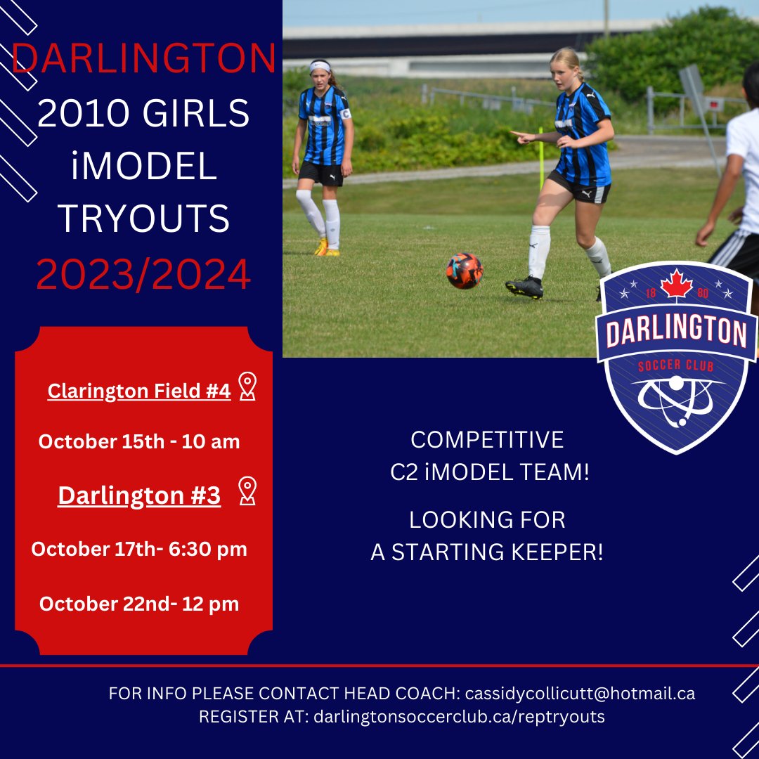 ⚽ Our Darlington 2010 iModel Girls Team will be holding tryouts after a very successful C2 Season⚽

Please visit our website for more information/where to register for tryouts!