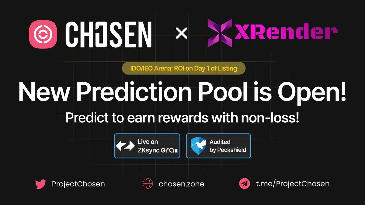 ProjectChosen's tweet photo. Another exciting price prediction pool for @XRenderAI
in the realm of #IDO/#IEO, has been launched by 𝐏𝐫𝐨𝐣𝐞𝐜𝐭 𝐂𝐡𝐨𝐬𝐞𝐧  

🚀Visit https://t.co/xg3aULIR3M, switch to @zksync &amp; join for rewards!        

https://t.co/1hnXB70Nut

#Web3 #XRenderAI #Chosen https://t.co/BhvEo3ukXX