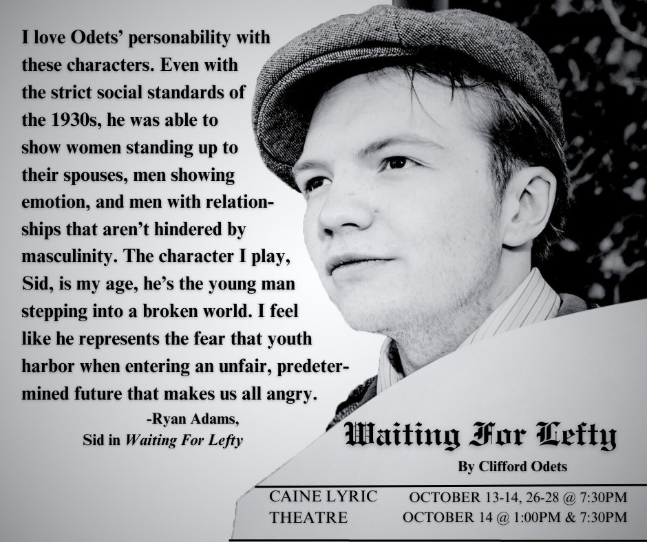 USUTheatre's tweet photo. OPENING TOMORROW!
"Waiting For Lefty" opens Oct. 13th at the Caine Lyric Theatre in downtown Logan.
Tickets & Info. https://t.co/gPRDMVX7AS or Box Office: 435-797-8022
#usutheatre #waitingforlefty #play #usu #student #live #show #event #downtownlogan #local #ticketsavailable
9s https://t.co/VuEqJfbkvr