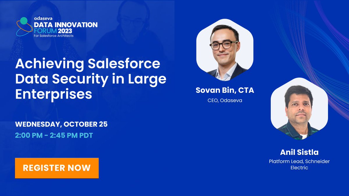 RMintz2's tweet image. Register now for the @odaseva #DataInnovationForum session &quot;Achieving #Salesforce Data Security in Large Enterprises&quot; to learn how data architecture can safeguard business interests by ensuring confidentiality, integrity, and availability &amp;amp; more: bit.ly/3ZRx292