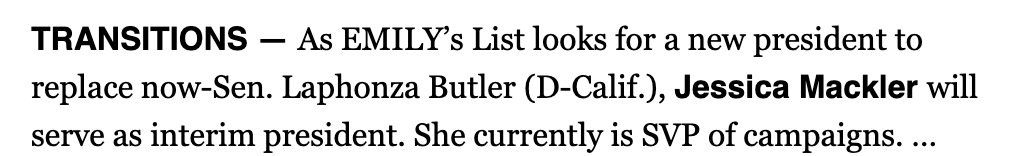 I am honored to have been asked by the <a href="/emilyslist/">EMILYs List</a> Board of Directors to serve as the organization’s interim president. This is a particularly special moment for me because the EMILYs List team and mission has been at the center of my political life from the very beginning.