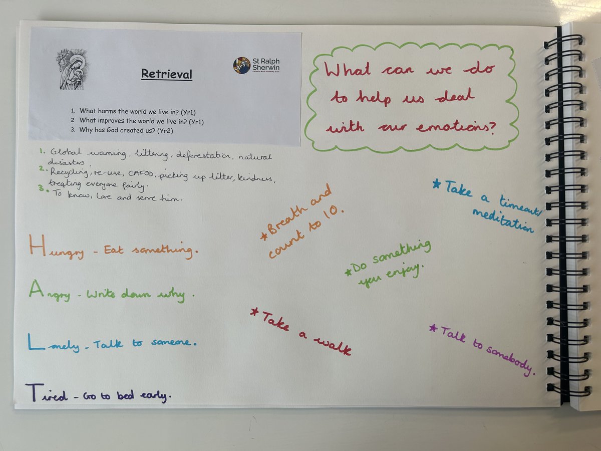 class11stmarys's tweet photo. Last week in Class 11 we discussed our emotional changes and how we action those feelings. Our retrieval was based on the environment and what we can do to help it! Super work Class 11. @stmarysderby https://t.co/Z7lPOX1B0T