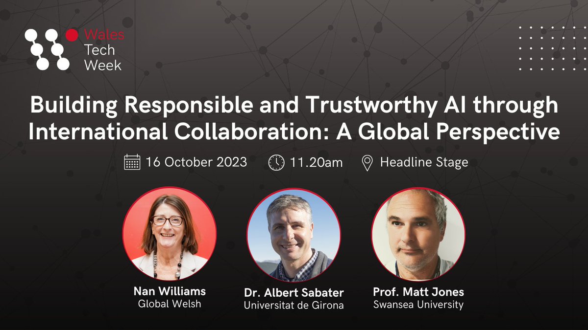 🤖Join the #AI Conversation🌍 Explore global collaboration's role in fostering ethical, fair, and safe AI that benefits our economy and society with experts from @GlobalWelsh, @univgirona and @SwanseaUni. Join us in the AI revolution 👉 walestechweek.com