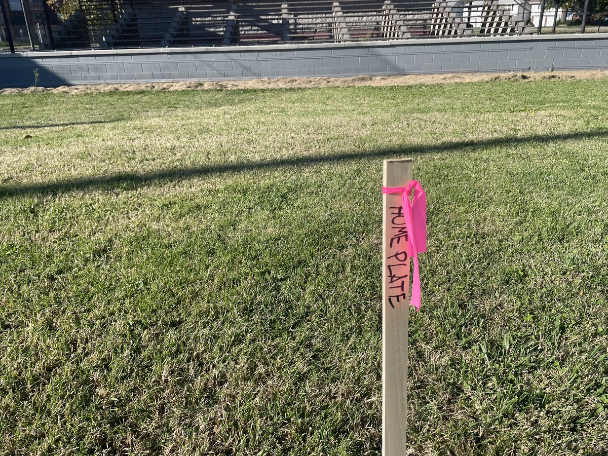 DruryBaseball's tweet photo. Stakes are out &amp; equipment is arriving. Time to get full turf on “Mark Worley Field” at Meador Park moving! Home plate moving 15’ closer to the fans, 12’ metal fence going up all around. Stay tuned for progress or stop by the field during a lunch break next week. @MidAmericaSC https://t.co/N5kjhH1c0b