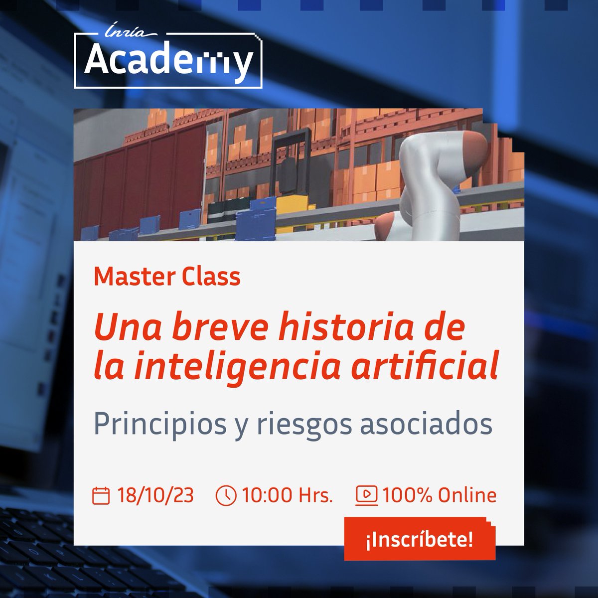 🥁 ¡Descubre la #IA🧠 con <a href="/Inria_Academy/">Inria Academy</a>! 📕🚀
Inscríbete en la próxima Master Class 👉🏻 Una breve historia de la inteligencia artificial, introducción a algunos principios y riesgos asociados, junto a <a href="/fredalexandre33/">Frederic ALEXANDRE</a>, investigador de <a href="/Inria/">Inria</a> y líder del equipo-proyecto #MNEMOSYNE