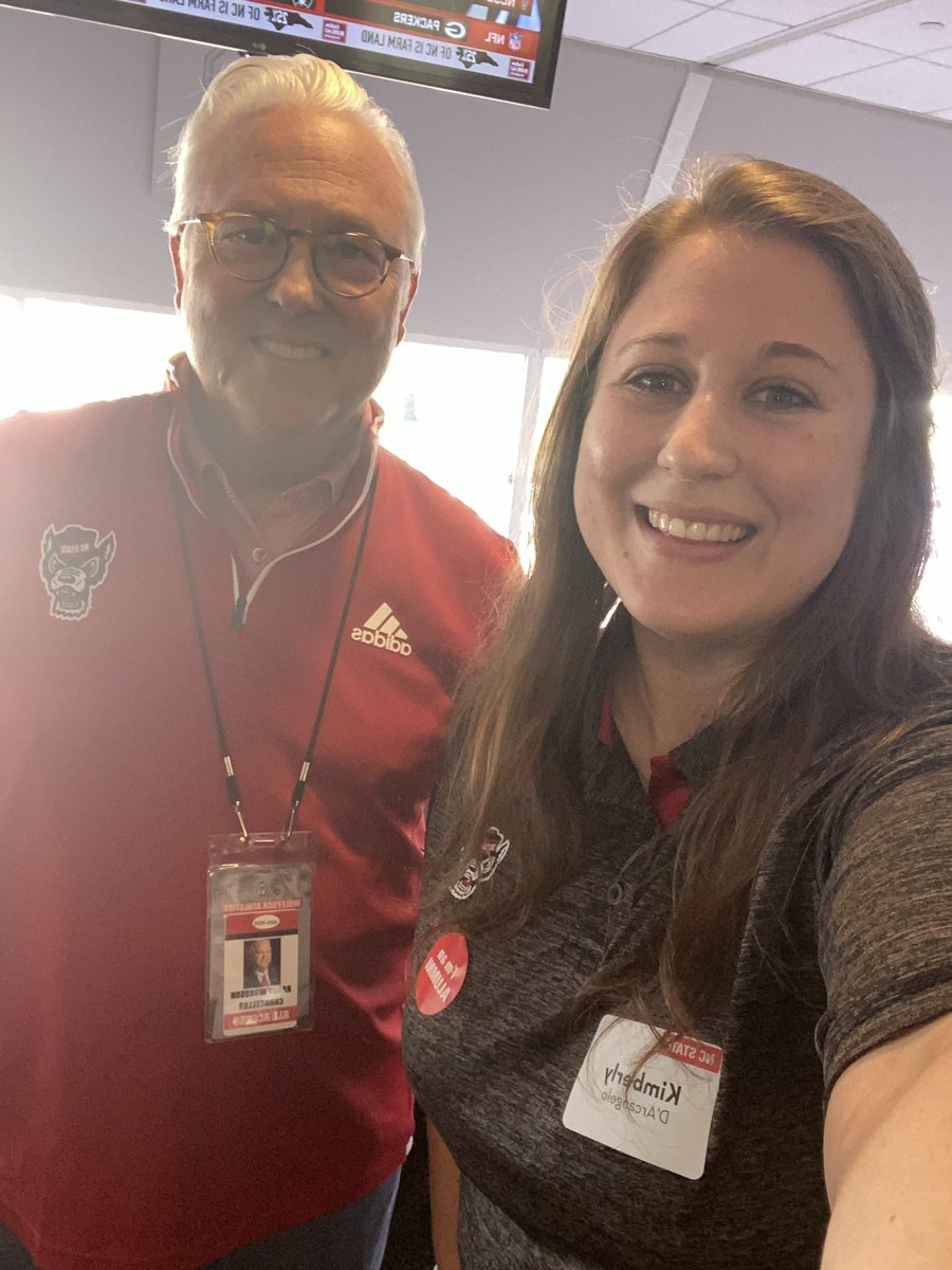 KnDArcangelo's tweet photo. @NC_PSI @LinaQuesadaO @QuesadaLabNCSU @MPrietoTorres @MdZiaurRahmanB1 @bhattarays @MaryLorscheider @sarah_m_cochran @NCStateCALS @CALS_Dean @NCExtension @NCSU_DEPP @NCAgriculture @ISS_Research @NCState_BAE @XiangLirong @NCStateFootball Finally, had the opportunity to watch the NC State vs. Marshall game from the Chancellor’s Suite with absolutely beautiful views of Carter-Finley and even got a selfie with Chancellor Woodson! #ThinkAndDo https://t.co/BDgXIDBwbr