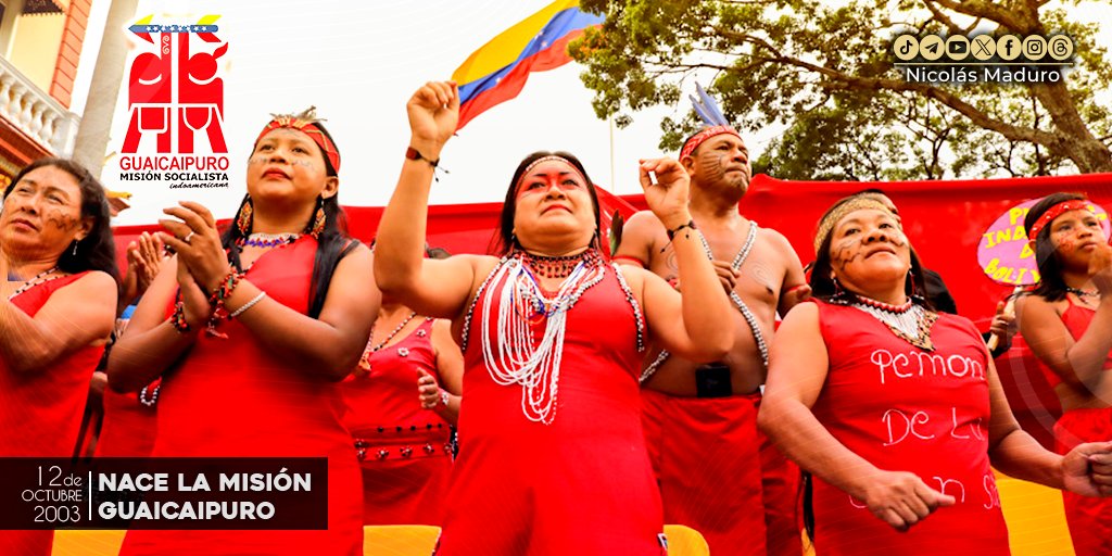 En honor a los héroes y heroínas de la Resistencia Indígena, hace 20 años nació la Misión Guaicaipuro, destinada a la promoción y protección de los derechos de los Pueblos indígenas de nuestro país. Vaya mi abrazo y agradecimiento a quienes se esfuerzan día a día en esta