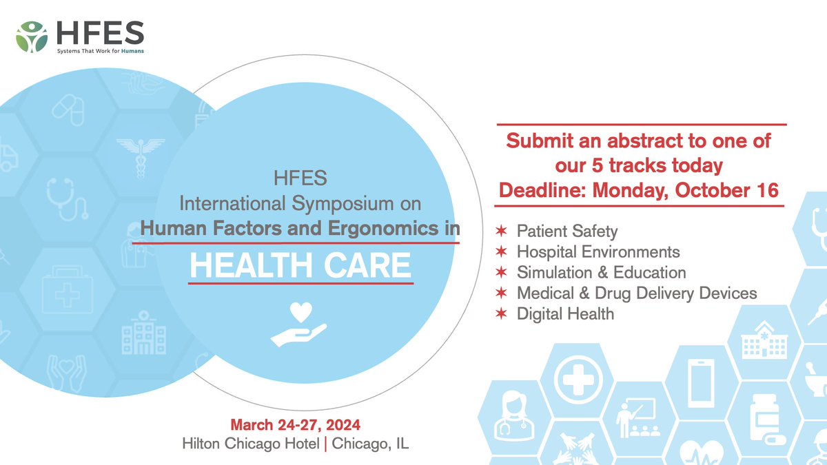 📣There's still time to submit an abstract for the @HFES Health Care Symposium! 📅Deadline: Oct 16 🔗ssl.linklings.net/conferences/HF…