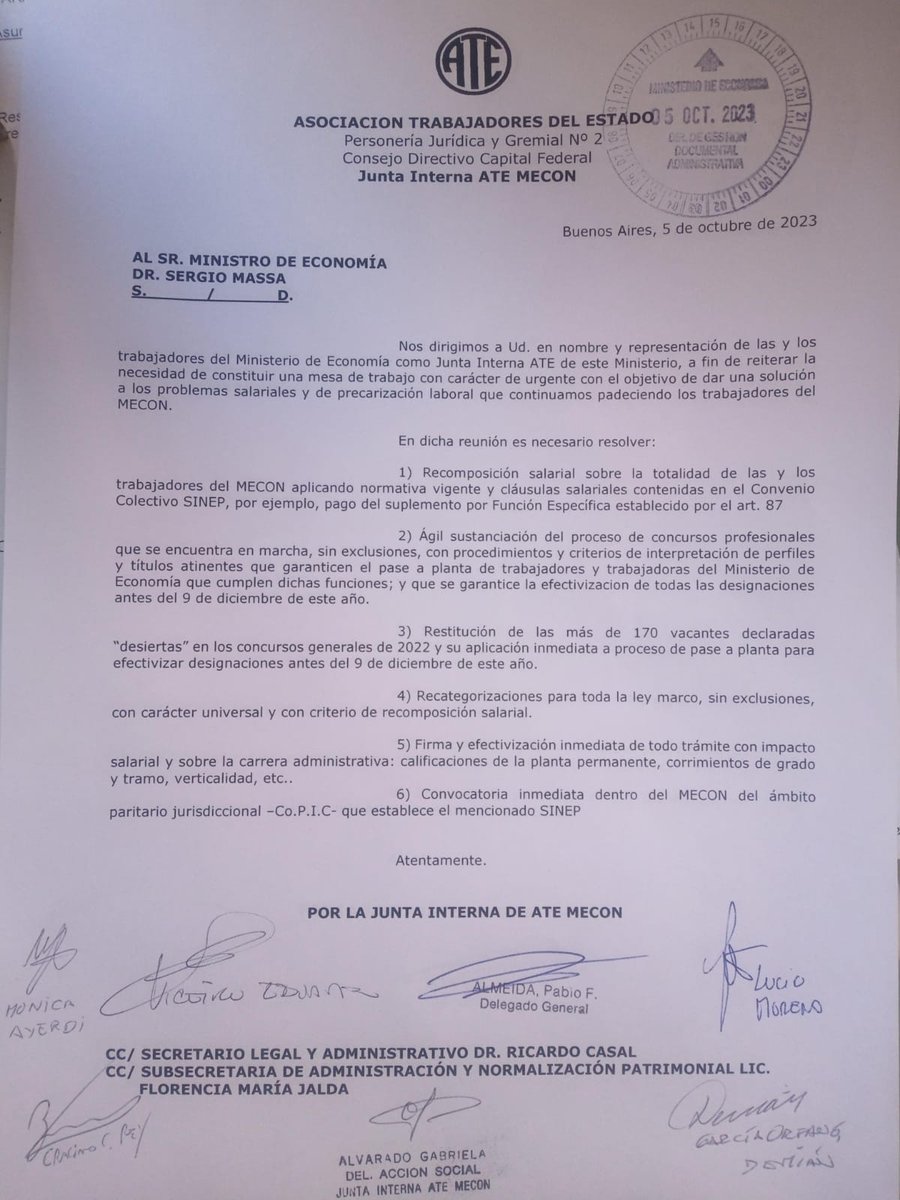 atemecon's tweet photo. Compartimos nota solicitando urgente reunión con el Ministro Sergio Massa, a fin de resolver tantos problemas postergados ligados a los bajos salarios y la precarización laboral a través de sus distintas modalidades de contratación
#PaseAPlanta
#RecomposiciónSalarial https://t.co/RhcSdSdj3y