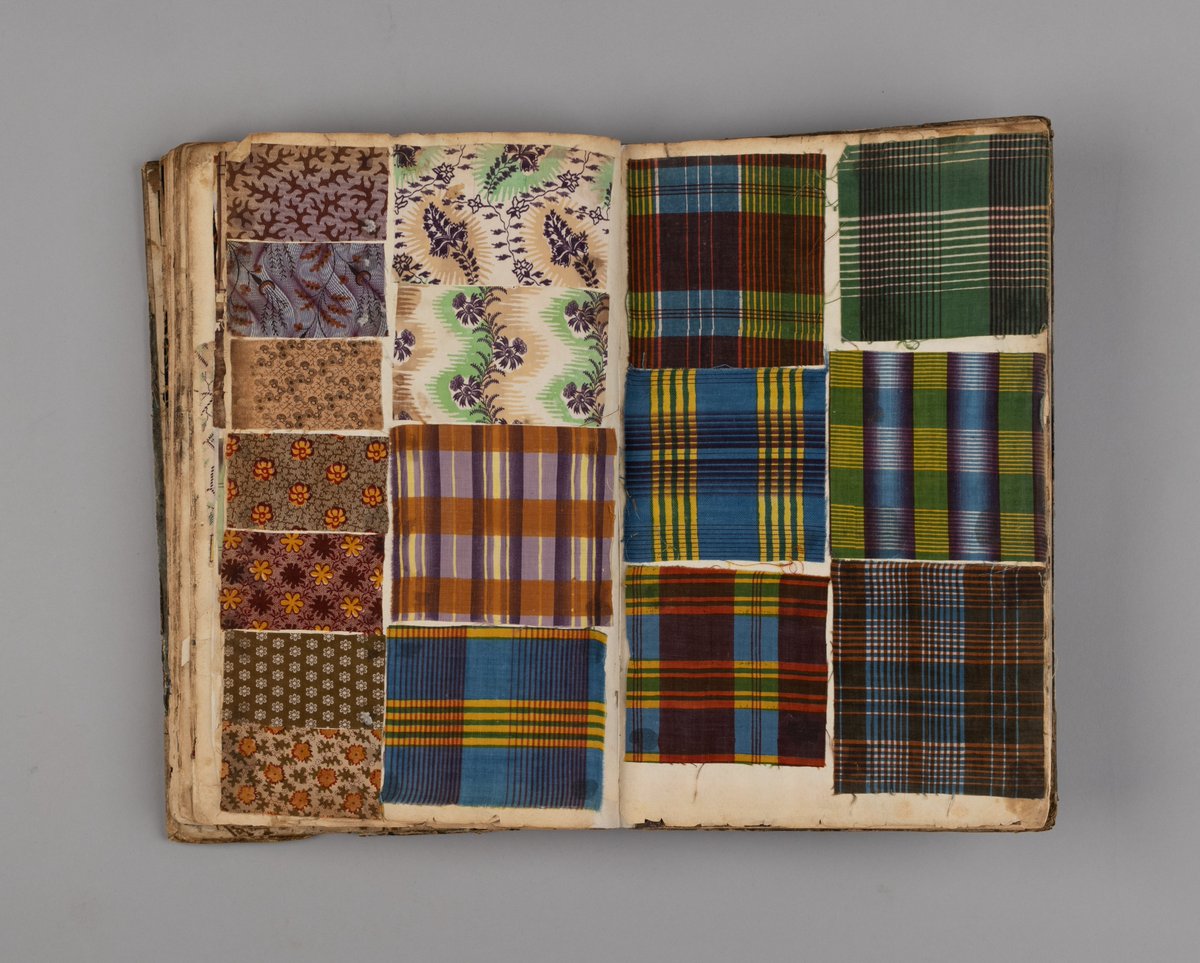 This circa 1823 swatch book from Rouen, France, is a wealth of information regarding historical textiles. It contains more than 700 samples of printed cotton fabrics, ranging from plaids and stripes to vibrant florals and even some whimsical mushrooms! #OSVMuseumCollection