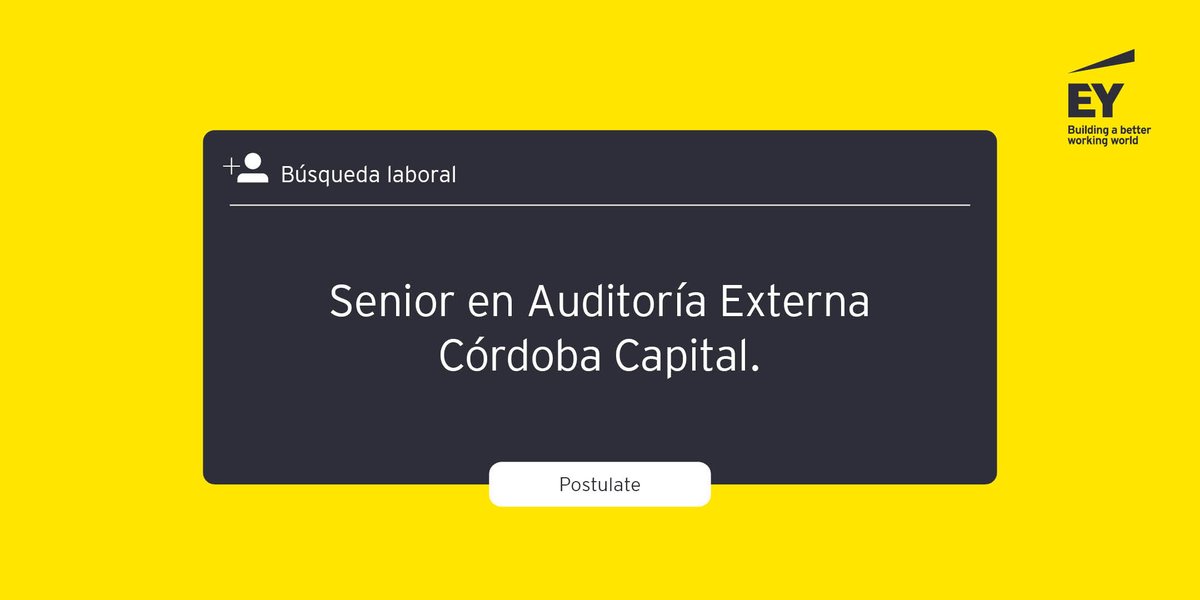 EY_CareersAR's tweet image. 🔍Buscamos graduados/as de la carrera de #Contador para sumarse a nuestro equipo de #AuditoriaExterna.

Si tenés 2 o más años de experiencia, postulate 👉 go.ey.com/3ts5ICm

📍 Córdoba Capital.

#GPTWArg2023 #GPTWLatam2023