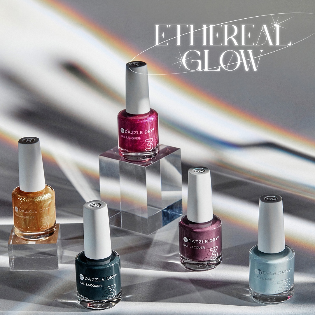Dazzle_Dry's tweet photo. Say hello to Ethereal Glow. 5 new celestial shades that capture the light with every turn of your hand. From sultry to shimmering, these lacquers are your secret to a sparkling manicure.⁠
⁠
Shop Now! ✨️ https://t.co/n8QgXPsjNo