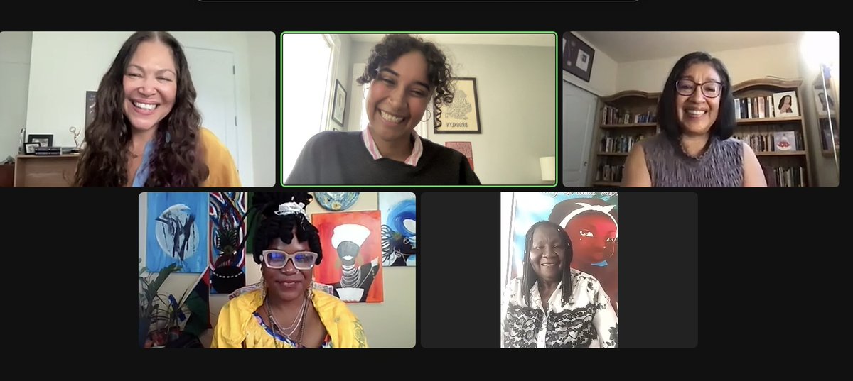 mssandraguzman's tweet photo. The colors of joy! Bringing Daughters of Latin America alive is deeply meaningful. A pic from yesterday’s reading w @soulfulafro @Estella26845969 & Mary Grueso Romero from Colombia’s Afro Pacific coast. The convo was led by Harvard doc student Maya Doig-Acuña who was on fire. https://t.co/2Nwb4ApmLU