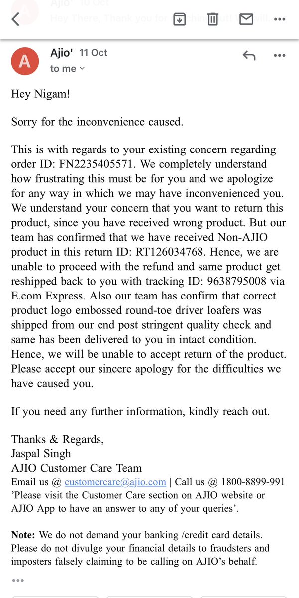 And here’s the email they sent to me . Scamming at its worst. <a href="/AJIOLife/">AJIO</a>