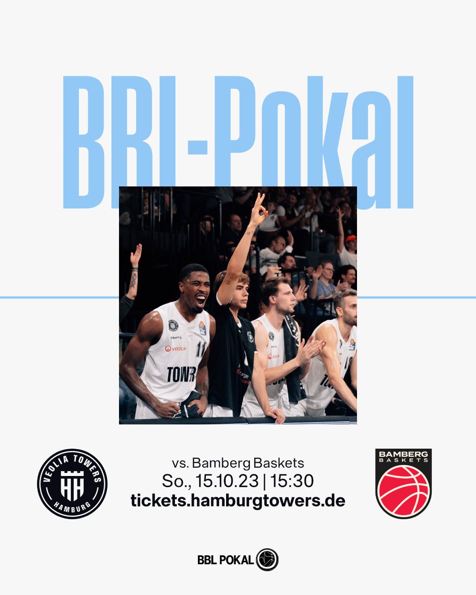 hamburgtowers's tweet photo. 🏀🏆 #BBLPokal Achtelfinale bei uns in
Hamburg! Seid ihr schon heiß auf die Partie gegen die
@brosebamberg?

📅 So., 15.10.23 🕒 15:30 📍 @EdelOpticsArena 
📺 #LIVE bei @dynsport

🎟 https://t.co/it7MMWZ5MW - SEE YOU THERE!
#VeoliaTowersHamburg https://t.co/5mona1qYSJ
