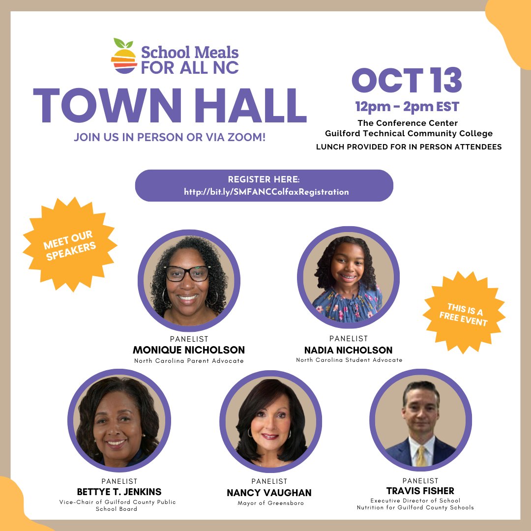 SchoolMeals4NC's tweet photo. We are so excited for tomorrow's #SchoolMealsForAll Town Hall hosted by @CenterforBH, @chealthc, and The Links, Inc! It's not too late to register to attend via Zoom. https://t.co/3s10xQgqJy https://t.co/jzMbs894v8
