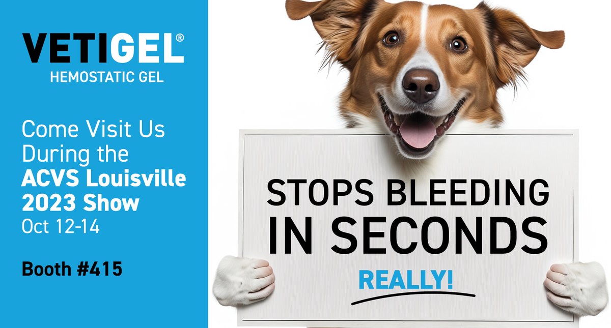 vetigel's tweet photo. Come and see how VETIGEL®, the 1st hemostatic gel for the veterinary market, can stop bleeding in seconds. Visit our booth at the #ACVS2023 conference and learn more about show specials and our partnerships with #Penn Vet, MWI, Patterson, and Midwest Vet!

#stopbleedinginseconds https://t.co/hToxFSod3a