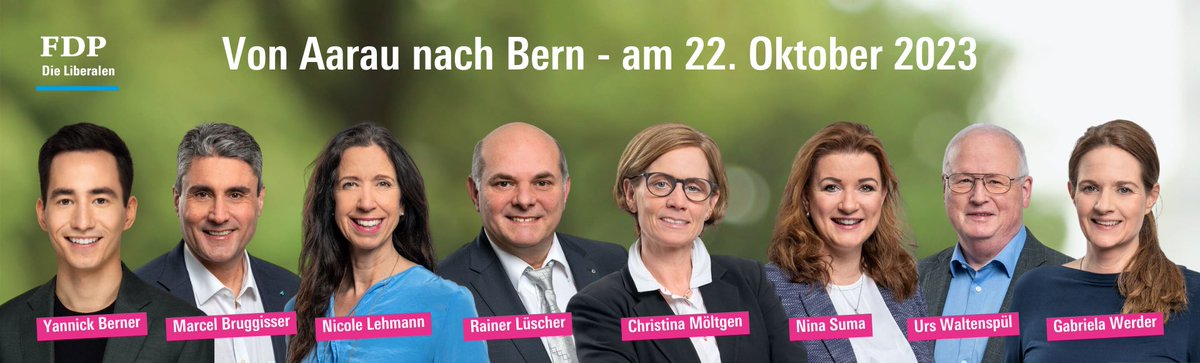 Schon gewählt? Unterstütze unsere Kandidierenden aus Aarau!

<a href="/YannickBerner/">Yannick Berner</a> <a href="/MBruggisser/">Marcel Bruggisser</a> Nicole Lehmann <a href="/RainerLuescher/">Rainer Lüscher</a> Christina
Möltgen Nina Suma Urs Waltenspül Gabriela Werder

<a href="/fdp_ag/">FDP Aargau</a>