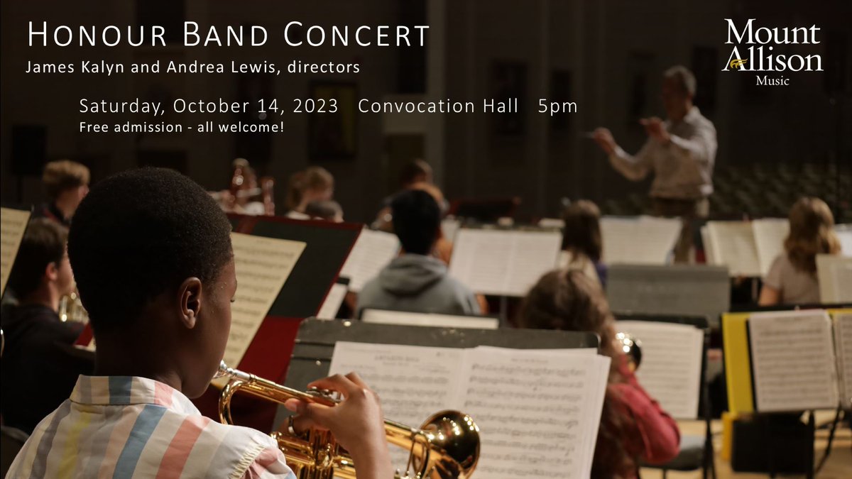 Brass, woodwind, and percussion students from schools across the Maritimes are on campus Saturday, October 14 for the annual #MtAllison Honour Band Day. Public concert in Convocation Hall at 5pm – all are invited to attend.