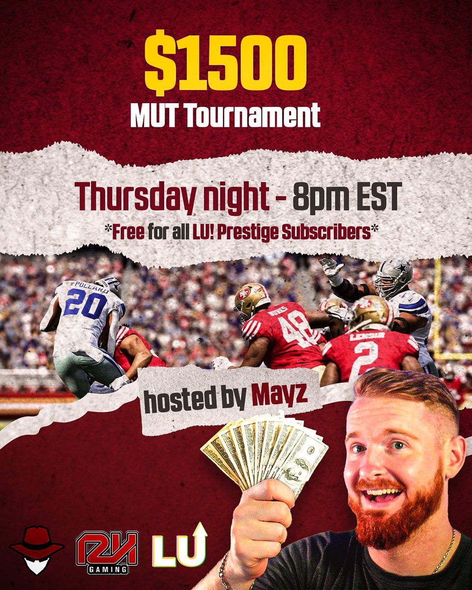 💰$1500 MUT TOURNAMENT TONIGHT at 8pm EST! 
👉Free for all LU! Prestige Subs on <a href="/TheMaddenAgent/">MaddenAgent</a>
👉Counts towards the RHG Legacy $10,000 Tournament 
👉Hosted by <a href="/Mayzomatic/">MAYZ</a>

👇👇Join Below👇👇

 esportsagent.gg/membership/upg…