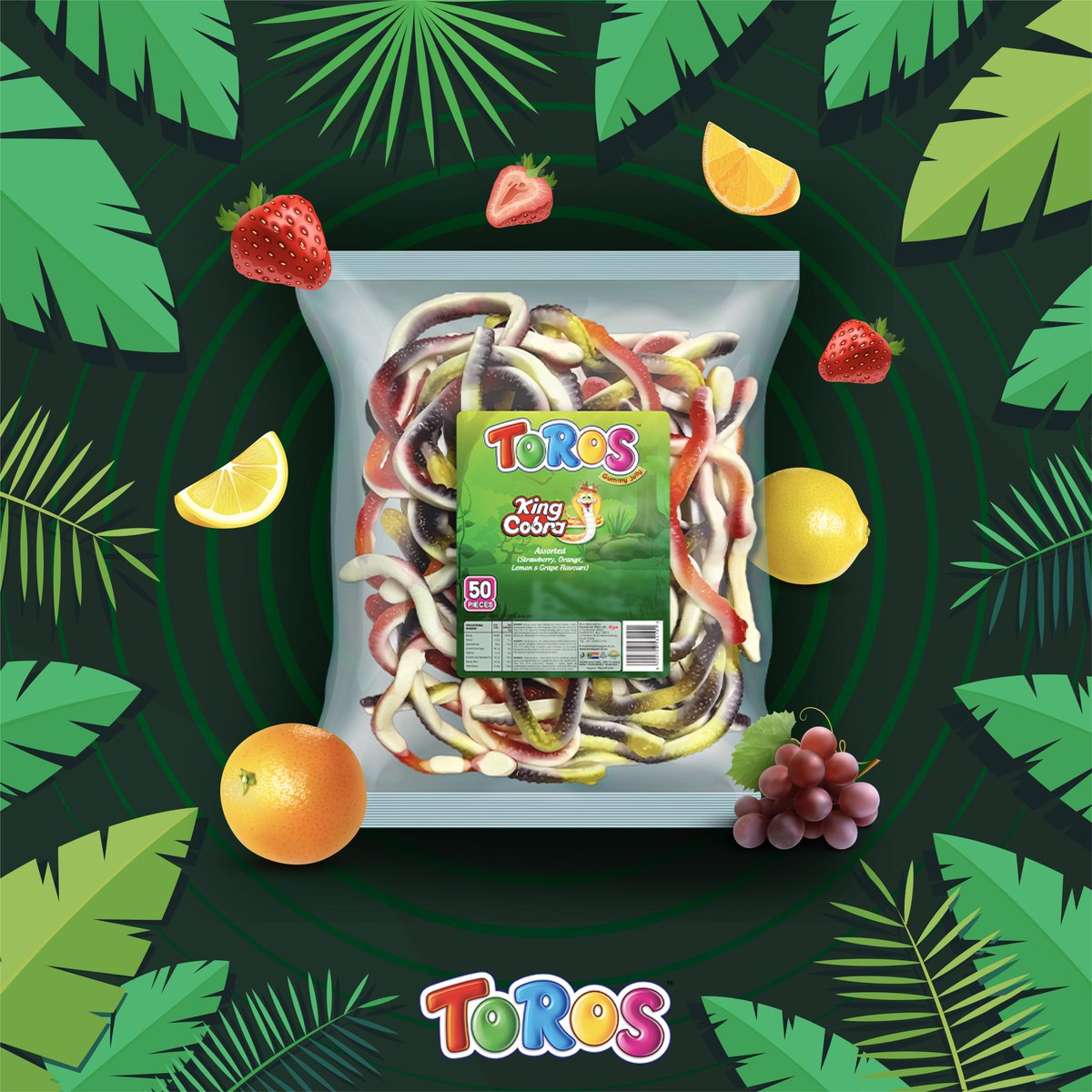 GummyToros's tweet photo. Just the right flavour, just the right size. King Cobra 👑🐍

Get your hands on the sweetest treat today.💥

#TorosGummyJelly #KingCobra https://t.co/ZgnR6pUlxp