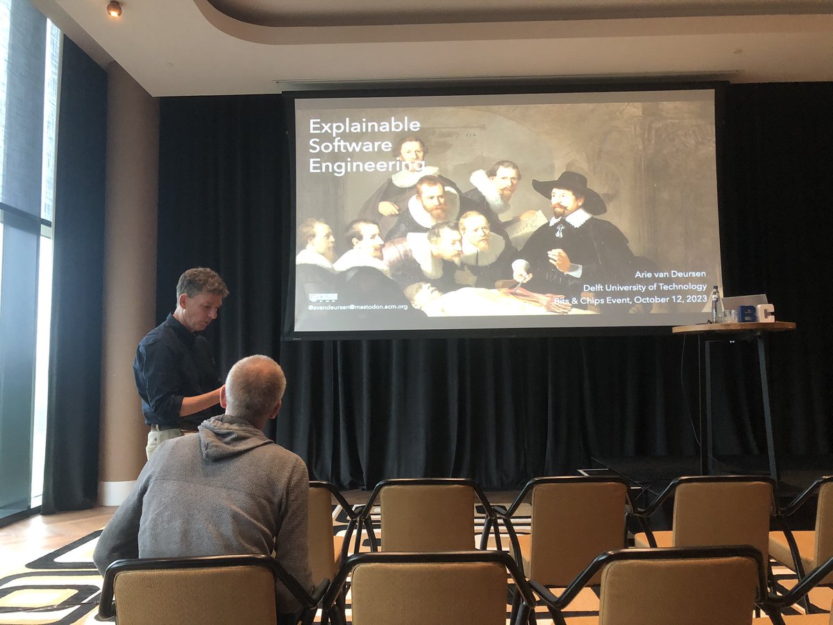 Alexander Serebrenik (@aserebrenik) on Twitter photo A great keynote of <a href="/avandeursen/">Arie van Deursen</a> at <a href="/BitsChips/">Bits&Chips</a> about the need for explainable software engineering. He also mentioned a new cool ICAI lab looking for 10 PhD students (ping <a href="/MalihehIzadi/">Maliheh (Mali) Izadi</a> <a href="/vovak_/">Vladimir Kovalenko</a> if you are interested in AI for software engineering incl program education). A great keynote of <a href="/avandeursen/">Arie van Deursen</a> at <a href="/BitsChips/">Bits&Chips</a> about the need for explainable software engineering. He also mentioned a new cool ICAI lab looking for 10 PhD students (ping <a href="/MalihehIzadi/">Maliheh (Mali) Izadi</a> <a href="/vovak_/">Vladimir Kovalenko</a> if you are interested in AI for software engineering incl program education).